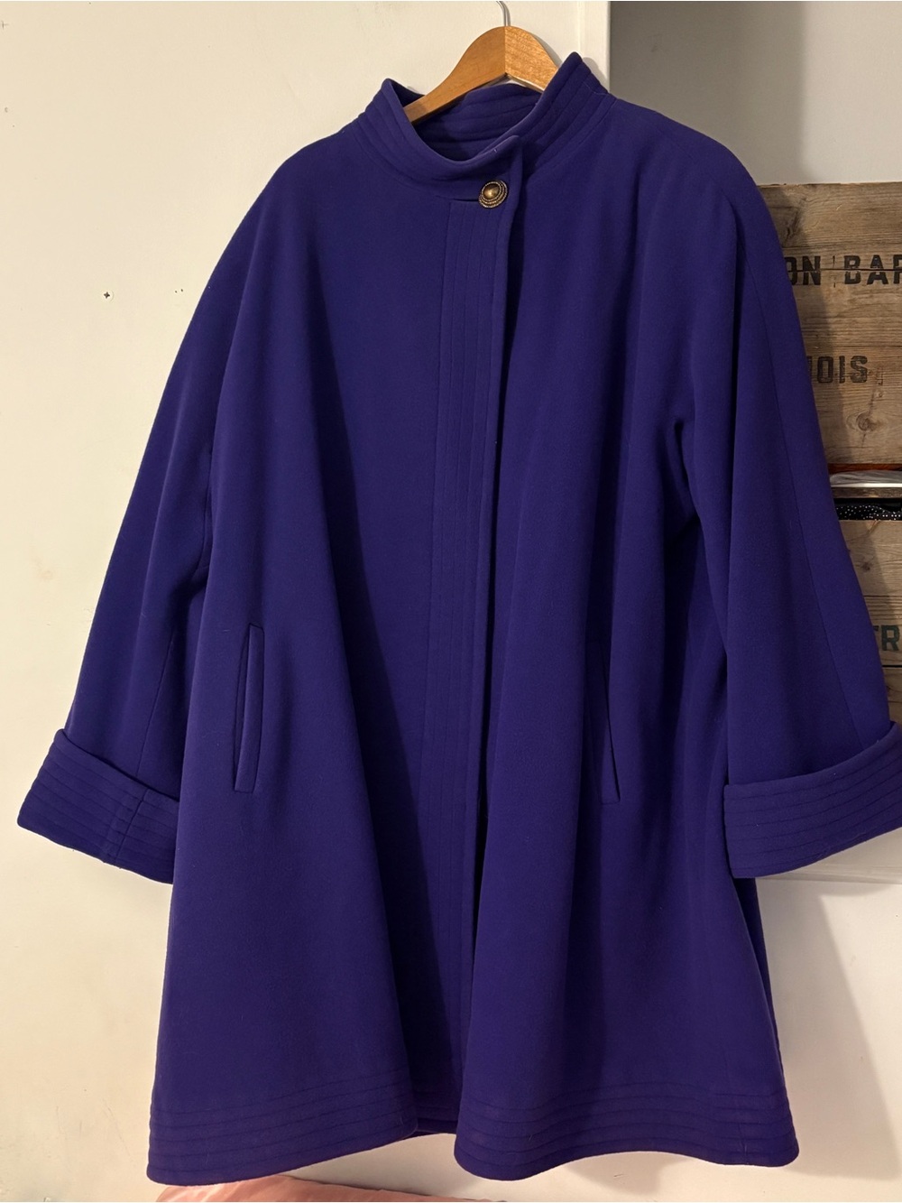Vintage Lambswool Violet Swing Coat - Elegant A-Line Jacket Size Large